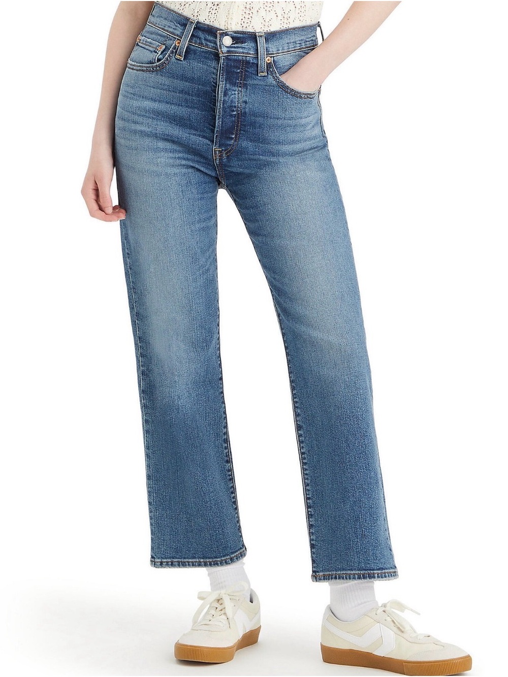 Levi's Ribcage Straight Ankle High Rise Jeans in Medium Blue